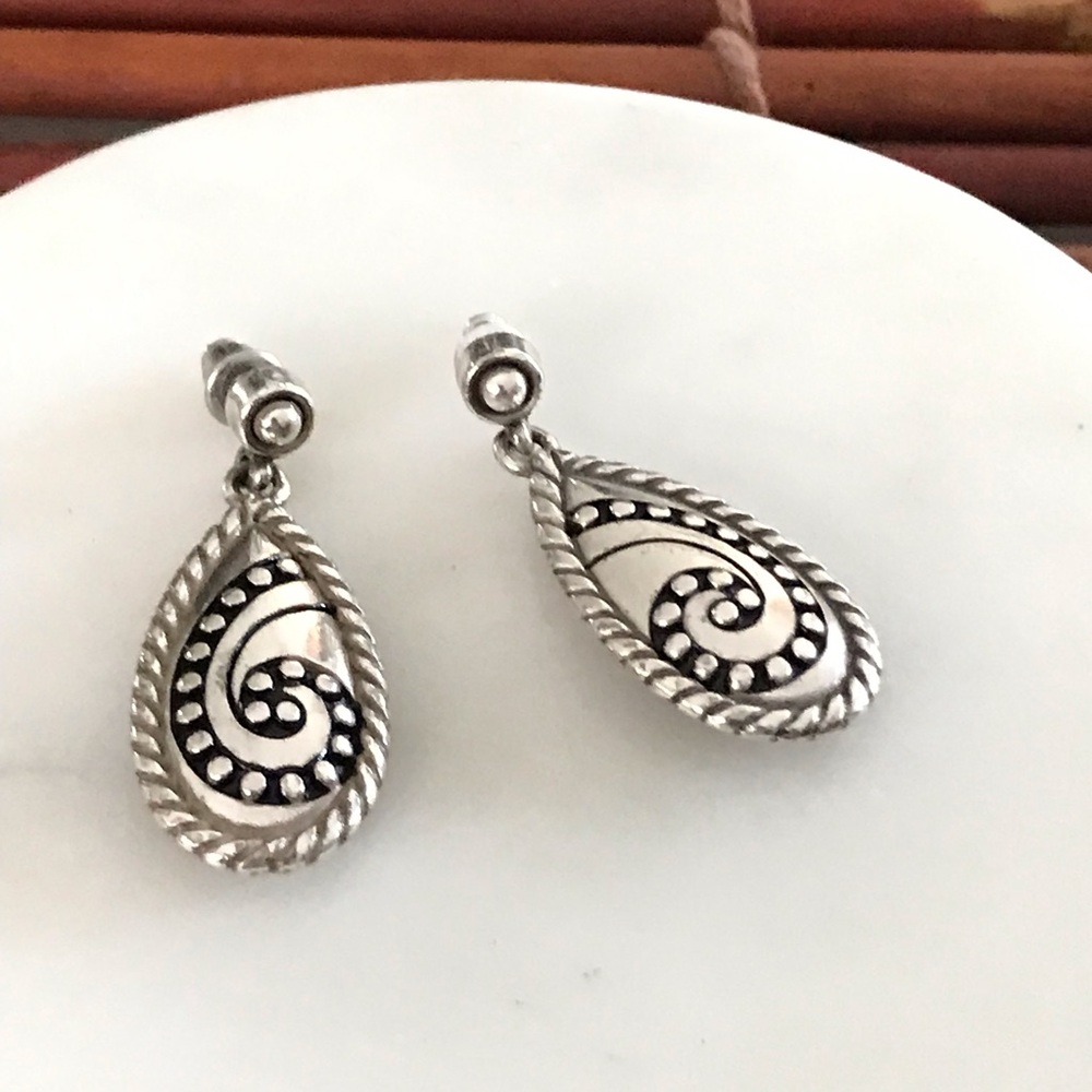 Brighton Teardrop Silver Swirl Post Earrings
